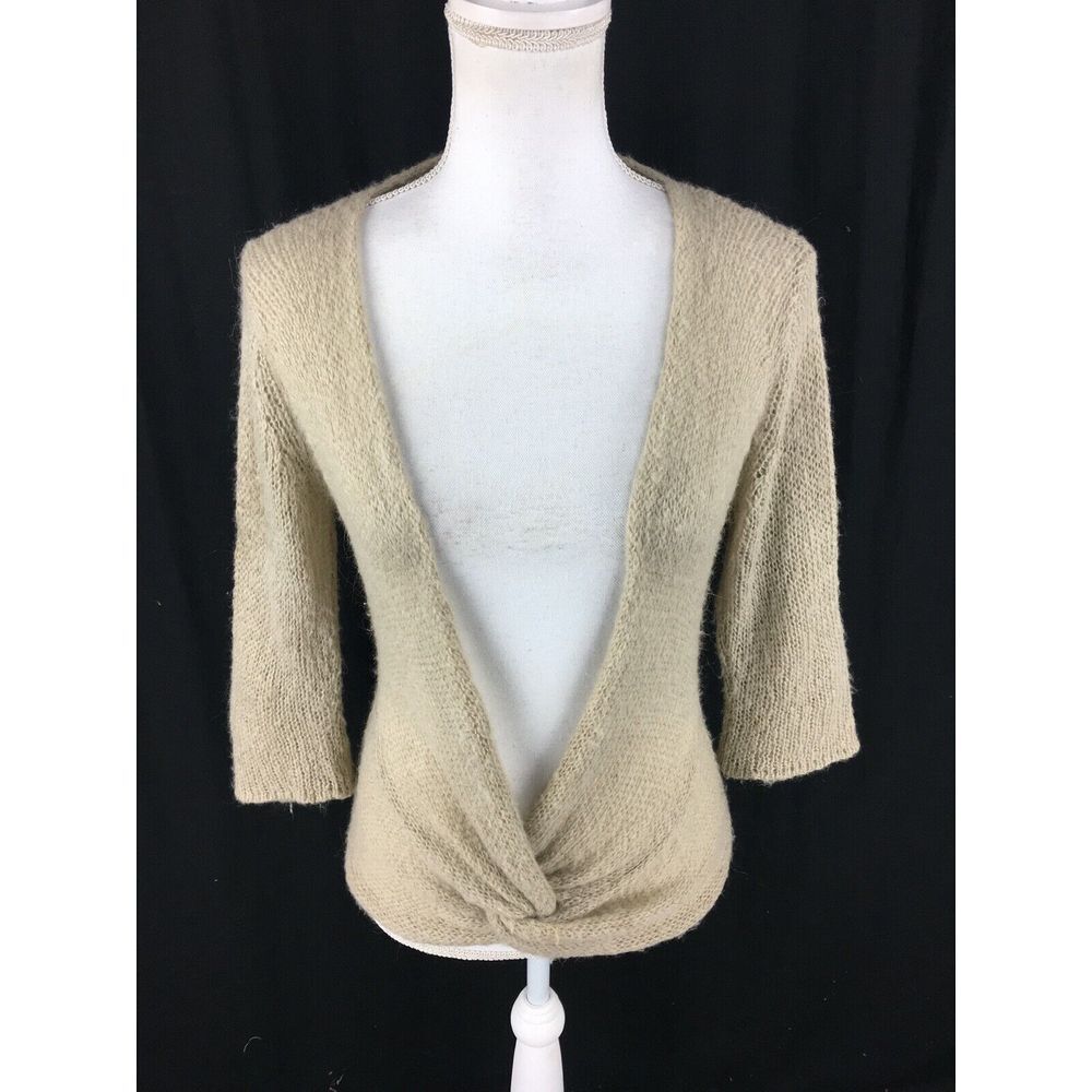 Wooden Ships Knit Mohair Wool Blend Knot Front Cardigan Style Sweater M/L Beige
